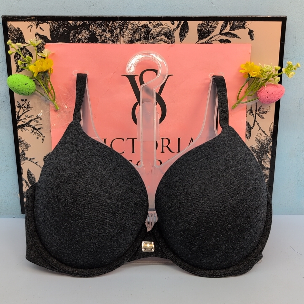 Victoria Secret The T Shirt Cotton Logo Perfect Shape Push Up Bra 34D Black
